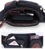 Custom Leather Logo Multi Pockets Canvas Mens Waist Bag Fanny Pack Running Sports Travel Hip Bum Bag Crossbody Chest Bag