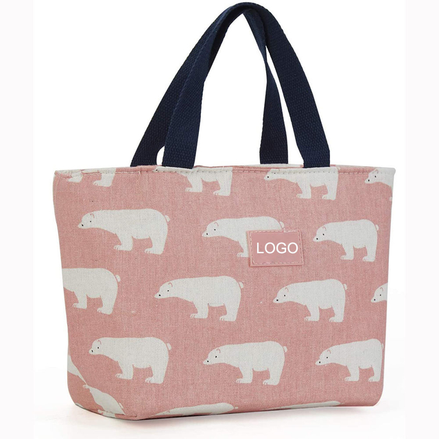 Custom Logo Print Pattern Cotton Canvas Thermal Insulated Tote Lunch Bag For Women, Kids School