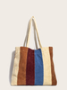 Large Capacity Corduroy Front Pocket Tote with Shoulder Bag Colorful Plaid Striped Corduroy Tote Bags