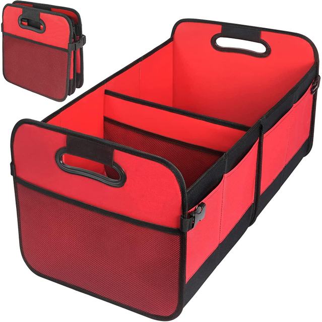 Red Oxford Foldable Multifunctional Drive SUV Boot Storage Organiser Auto Car Trunk Organizer With Handle