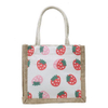 Fashion Printed Eco Burlap Purse Lunch Bag Cooler Hemp Canvas Jute Bag Lunch Box for Office School Fitness