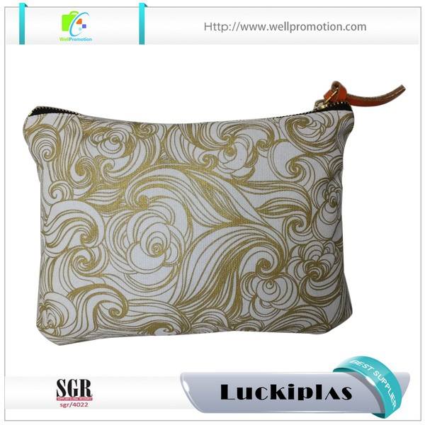 Custom sublimation print canvas makeup cosmetic pouch with metal zipper