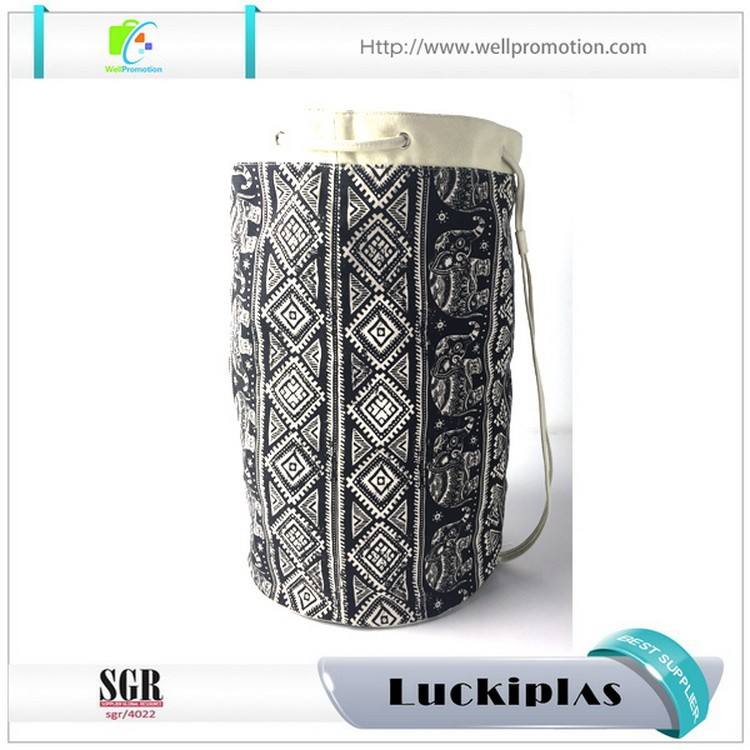 Custom round canvas drawstring sailor backpack barrel drawstring duffle bag