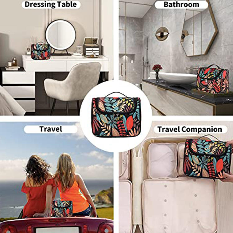 Waterproof patterned portable hanging toiletry kit travel bag travel cosmetic organizer