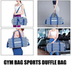 Fashion Blue Striped Women Duffle Bag Hand Carry Travel Weekend Gym Sport Duffel Bag for Yoga Swimming Fitness