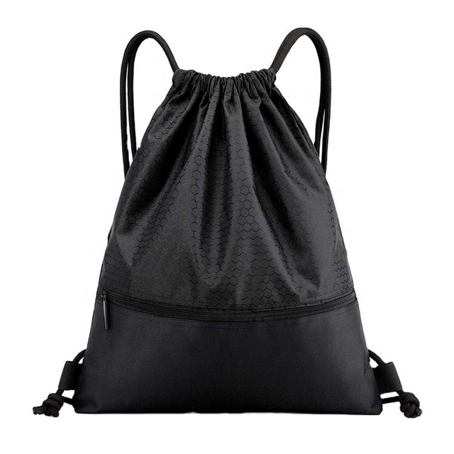 Promotional Waterproof Black String Daypack Pouch Outdoor Sports Men Polyester Leisure Drawstring Backpack