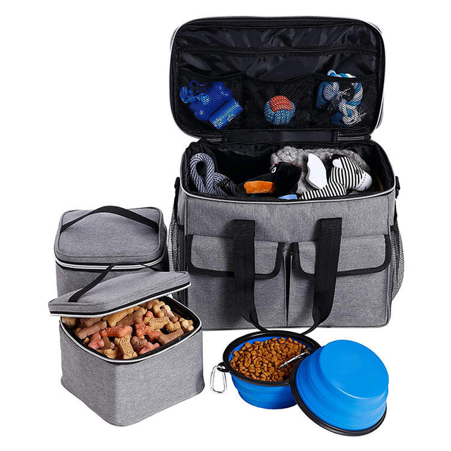 Airline Approved Dog Travel Organizer Bag Set Waterproof Food Container With Food Water Bowls Set