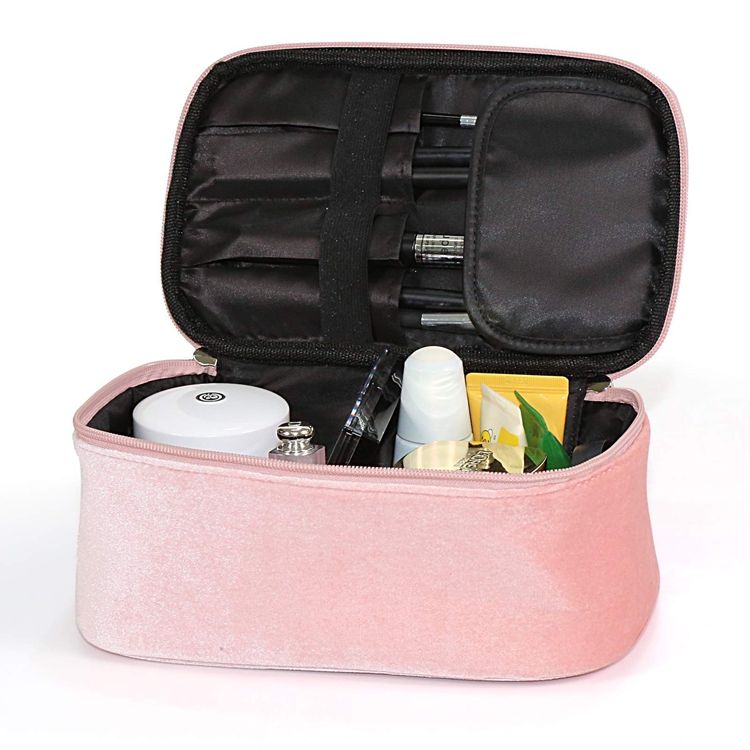 Luxury Velvet Women Makeup Bag Portable Cosmetic Storage Bag Lovely Pink Color Bride Make Up Bag
