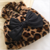 Mini Fashion Leopard Fluffy Women Handbag With Bowknot Decoration