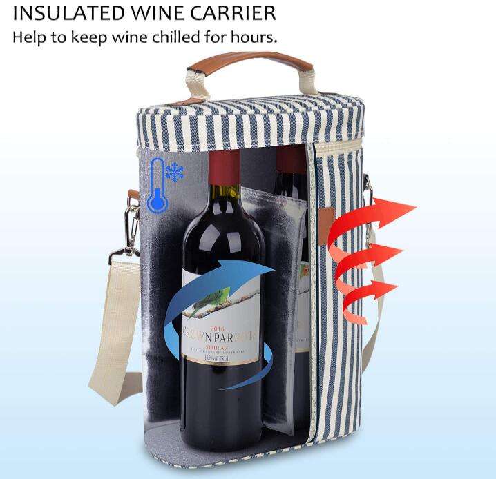 Custom portable two bottles insulated wine bags insulation camping party travel thermal wine carrier cooler bag