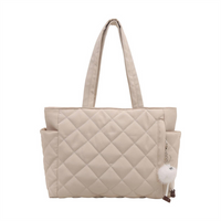 Custom Logo Nylon Large Puffy Padded Quilted Tote Bag for Women Soft Casual Handbag Zipper Fashionable Shopper Shoulder Bag