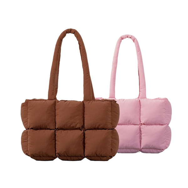 Puffer Bag Large Capacity Stylish Tote Bag Soft Quilted Water Resistant Nylon Winter Solid Color Zipper Closure Custom Color