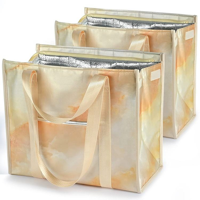 Waterproof Thermal Delivery Food Insulation Zipper Shopping Tote Bag Large Sturdy Travel Insulated Cooler Grocery Bag