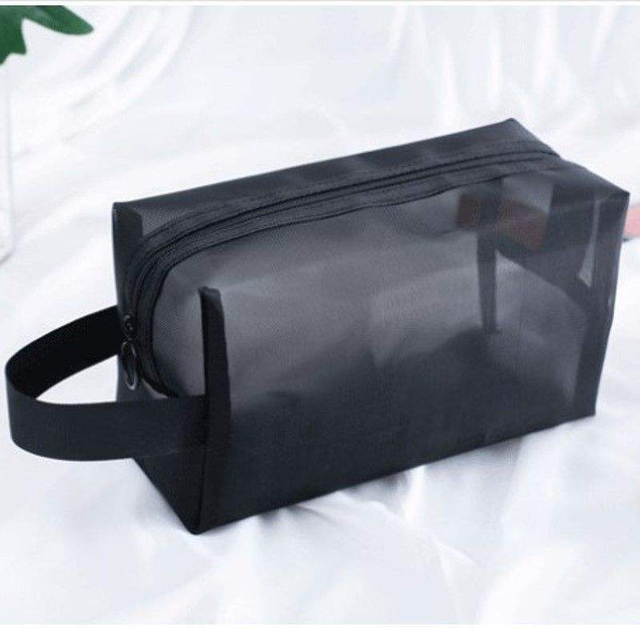 Transparent Black Clear Zipper Portable Unisex Polyester Simple Travel Makeup Toiletry Cosmetic Bag for Women Men