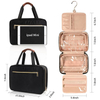 Eco-friendly Wholesale Black Large Capacity Makeup Pouch Bag Foldable Multi Compartment Travel Cosmetic Packing Bag with Hanger
