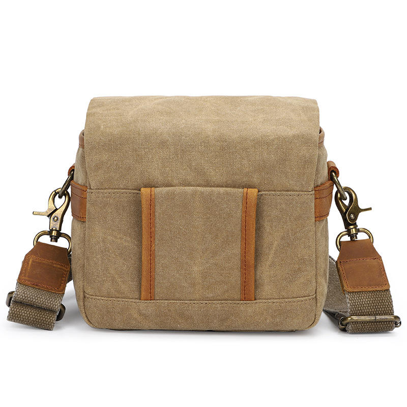customize waterproof canvas leather camera sling bag for men women vintage padded camera bag