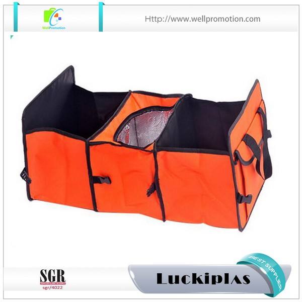 Folding collapsible travel tote car trunk organizer with cooler compartment