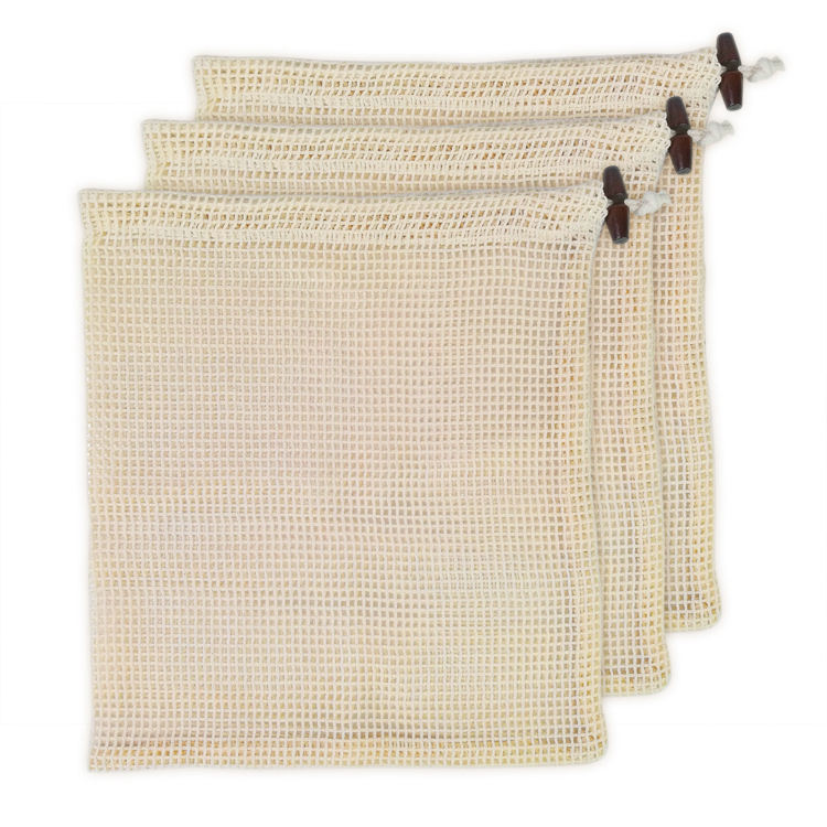 100% Reusable cotton mesh produce shopping bag mesh drawstring net bag