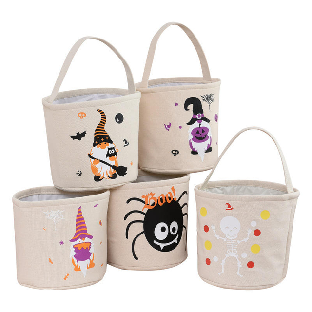 Popular Halloween Decoration Candy Bucket Lovely Cartoon Printing Trick Or Treat Bag For Candies Cookies