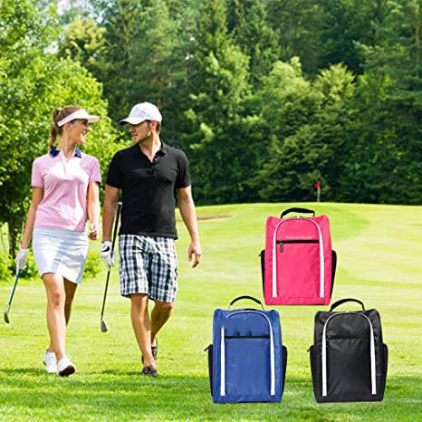 Custom logo golf shoe bag zippered golf shoe carrier bag with mesh ventilation and side pockets for golf balls