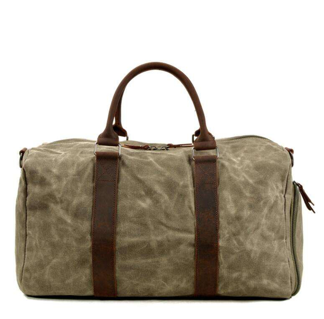 Vintage Business Style Travel Duffel Bags Large Waterproof Waxed Canvas Weekender Garment Duffle Sport Gym Bag with Pocket over