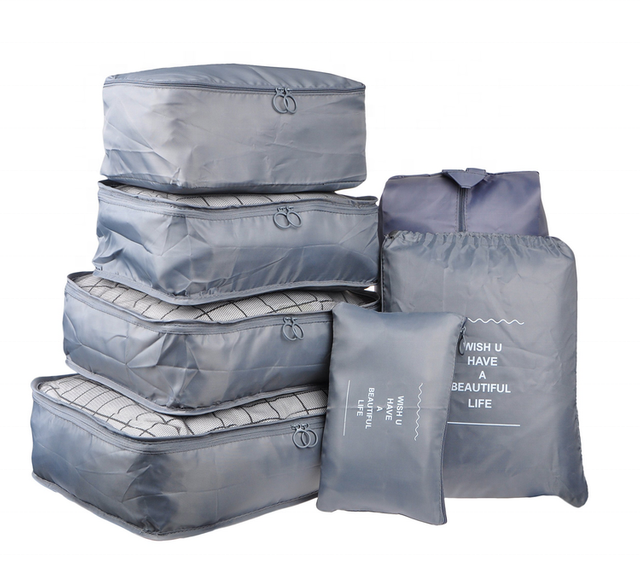7pcs Set Cheap Promotional Lightweight Travel Camping Luggage Organizer Cloth Shoe Storage Travel Packing Cubes