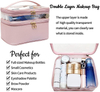 Double Layer Clear Toiletry Bag Pu Leather Cosmetic Transparent Pvc Make Up Bags Pink Cosmetics for Men Women