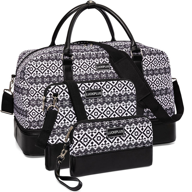High Quality Customized Printing Travel Overnight Duffle Bag Crossbody Bag Makeup Pouch 3pcs Woman Weekend Bag Set