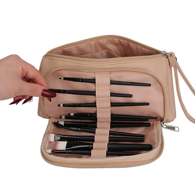 New Hand-held Pen Bag Multi-functional PU Large-capacity Supplies Makeup Brush Storage Makeup Bag