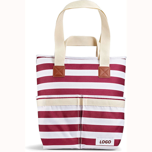 Soft-sided Custom Navy Stripe Leak Proof Peva Insulated Beach Tote Cooler Bag for Picnic, Shopping