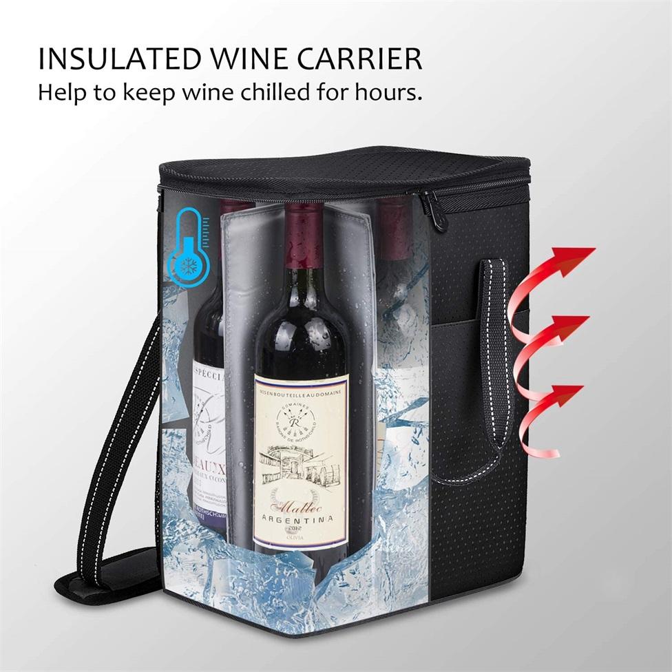 Waterproof Portable Wine Cooler Bag Insulated Champagne Picnic Wine Tote Bag with Expandable Zipper And Padded Shoulder Strap