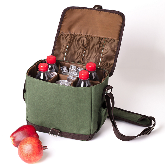 Fashion Cotton Canvas Insulate Beer Bottle Booler Bag Thermal Wine Carrier Shoulder Bag for Beach Travel