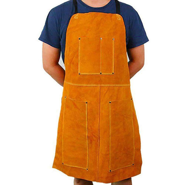 Custom yellow leather bib apron welding carpenter apron for man