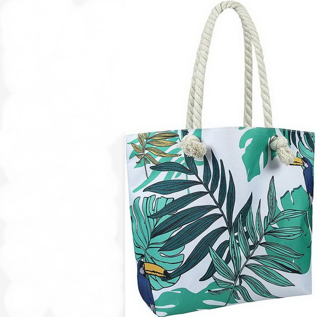 Custom Cotton Canvas Tote Bag Summer Beach Bag Stylish Leaf Printing Beach Bag with Cotton Rope Handles