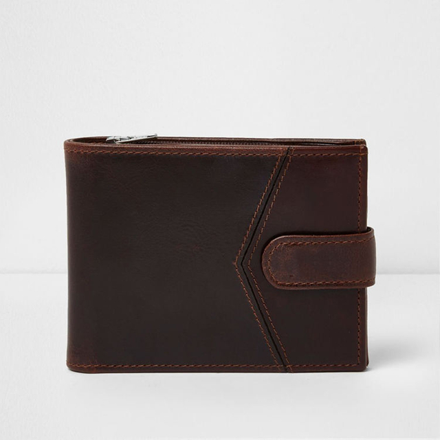 Custom folding men leather wallet in brown with card holder