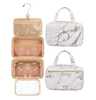 Customized Men Portable Folding Marble Leather Makeup Organizer Collapsible PU Leather Toiletry Cosmetic Bag Wome