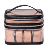 Two Layers 4 Pcs in Set Makeup Bags Pink Color Clear PVC Toiletry Organizer PU Leather Pouch Cosmetic Bag Make Up Travel
