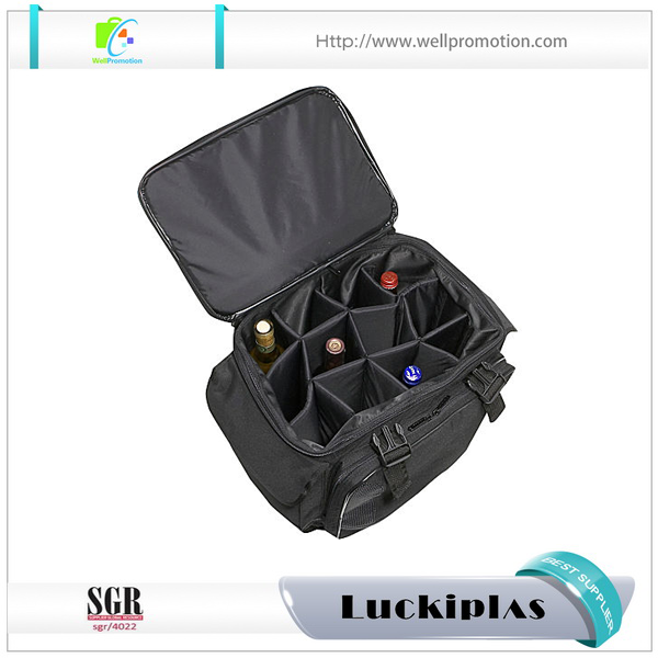 Black strong 12 bottle portable wine cooler bag with wheels