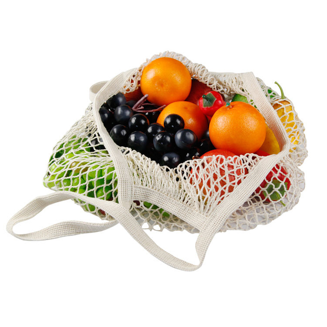Premium Quality Zero Waste Eco Friendly Cotton Mesh Grocery String Net Tote Bag Long Handle Food Shopping String Net Bag