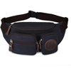 Custom Leather Logo Multi Pockets Canvas Mens Waist Bag Fanny Pack Running Sports Travel Hip Bum Bag Crossbody Chest Bag