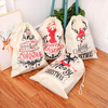 Hot Selling Large Drawstring Pouches Christmas Reusable Cotton Bag Reindeer Santa Sacks Christmas Gift Bags