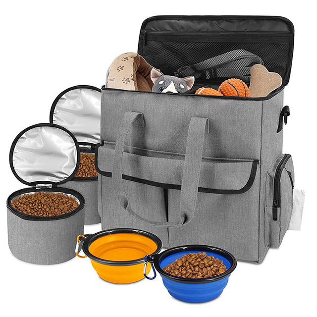 Airline Approved All in One Weekend Dog Travel Kit Pet Tote Organizer Supplies Travel Bag with 2 foldable Water Bowls