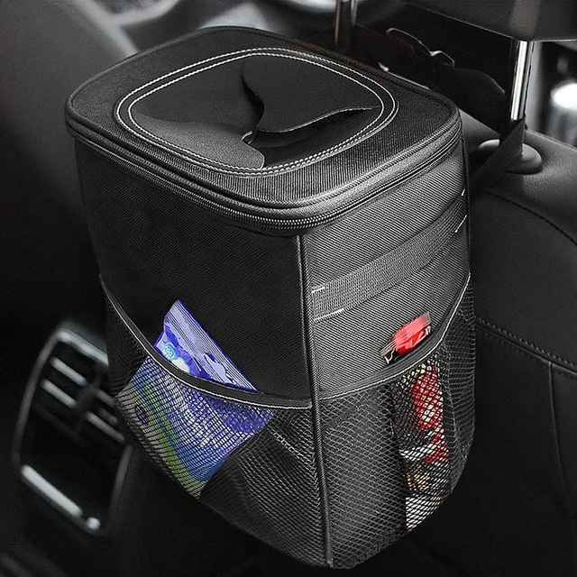 Car Trash Bag with Lid And Storage Pockets 100% Leak-Proof Car Organizer, Waterproof Multipurpose Car Garbage Bag