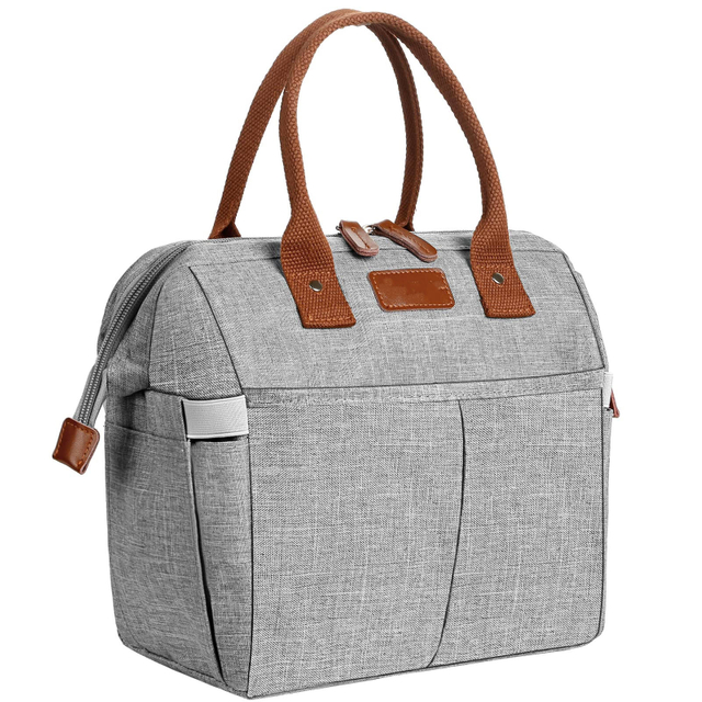 Women & Men Grey Lunch Bag Insulated Lunch Box Cooler Tote Bags Adult Reusable Lunch Boxes for Work School College Travel