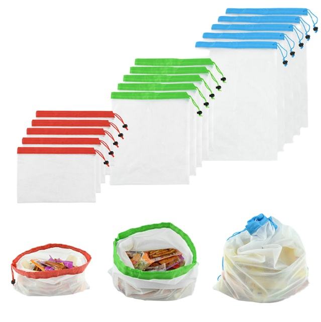 Washable Reusable Recycled Rpet Mesh Produce Bags For Vegetable Fruit Grocery 20*30cm