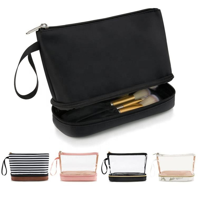 Double Layer Waterproof Nylon Makeup Brush Bag Portable Lady Custom Travel Makeup Organizer Pouch Bag Cosmetic