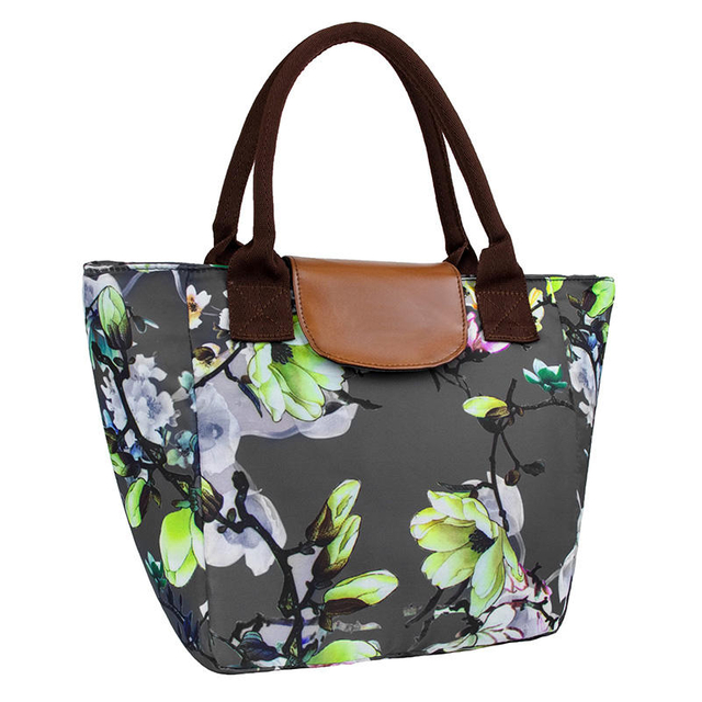 Customized Flower Printing Aluminium Foil Insulation Lining Lunch Tote Bag For Ladies