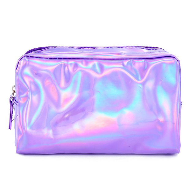 Water Resistant Ladies Holographic PU Leather Makeup Bag Fancy Customized Large Capacity Travel Cosmetic Bag