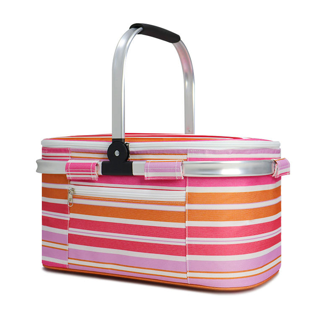 Large Capacity Insulated Aluminum Basket Cooler Custom Sublimation Folding Picnic Basket Cooler Bag For Beach