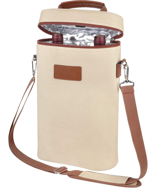 Custom 2 Bottles Wine Carrier Bag Portable Insulated Wine Cooler Bags For Travel Picnic